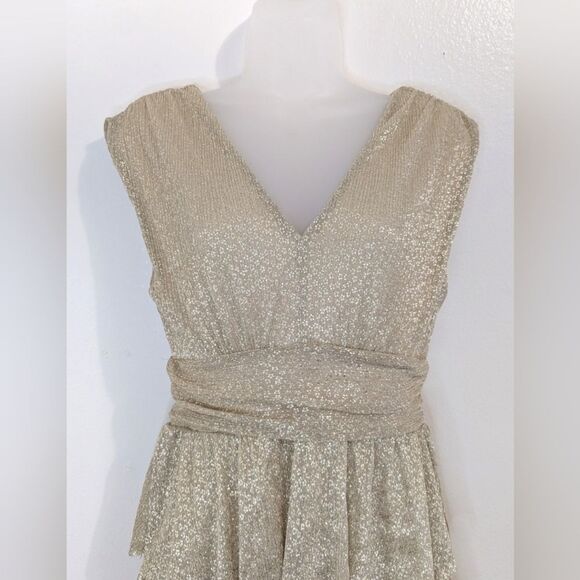 Lilly Pulitzer Ruffle Gold Maximalist Boho Feminine Chic Cocktail Dress NWT S - Picture 4 of 12